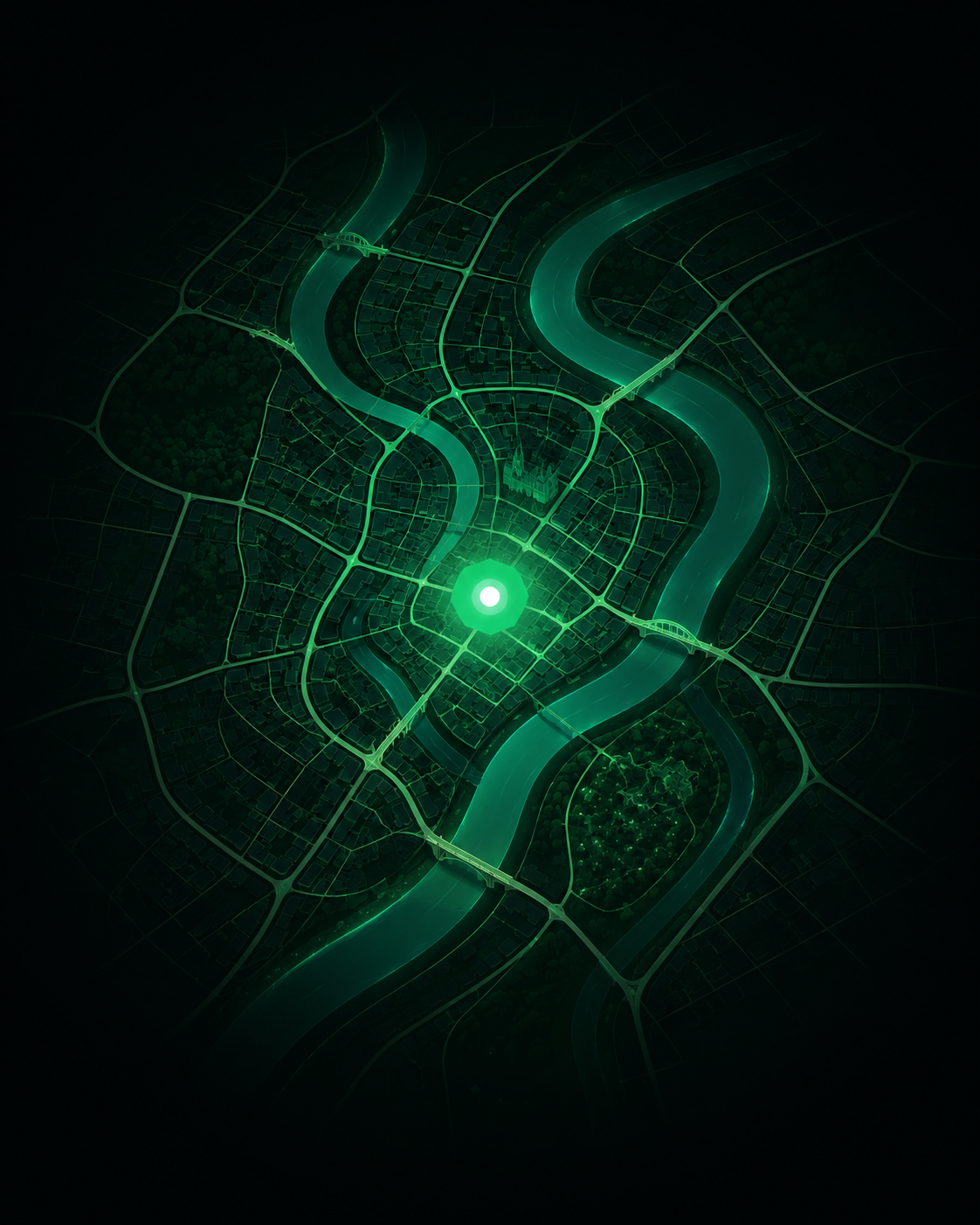 Carte futuriste de Metz en néon pour illustrer la création de site internet à Metz