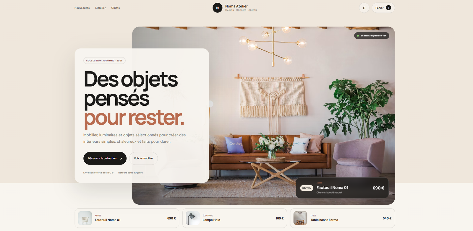 Aperçu d'un site e-commerce réalisé par Hubcode