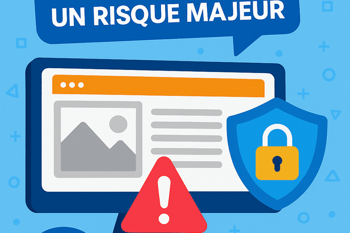 Illustration flat design montrant un site non conforme RGPD, soulignant les risques liés à l'absence de conformité et la nécessité de sécuriser les données
